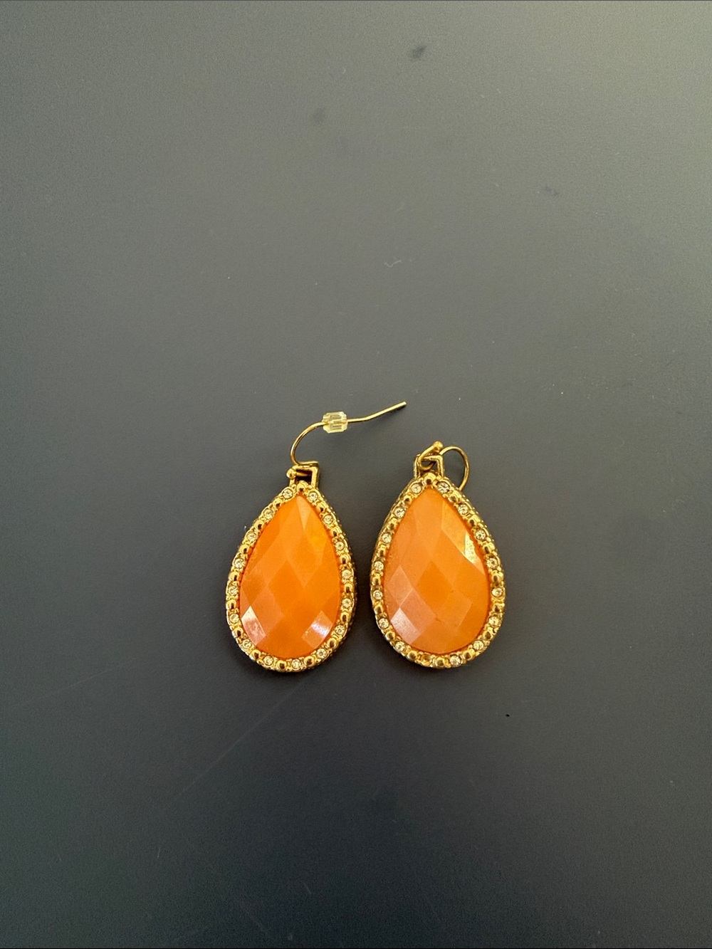 Gold-Trim Orange Teardrop Dangle Earrings